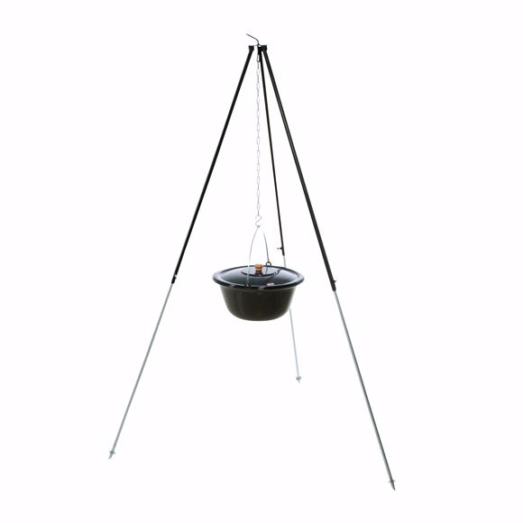 Picture of Hungarian tripod 1,80m 10 l goulash kettle field kitchen mulled wine kettle goulash