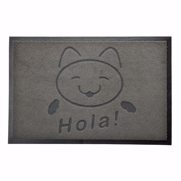Bild von Schmutzfangmatte 40x60cm "Cat Hola" grau Fußmatte Türmatte Sauberlaufmatte