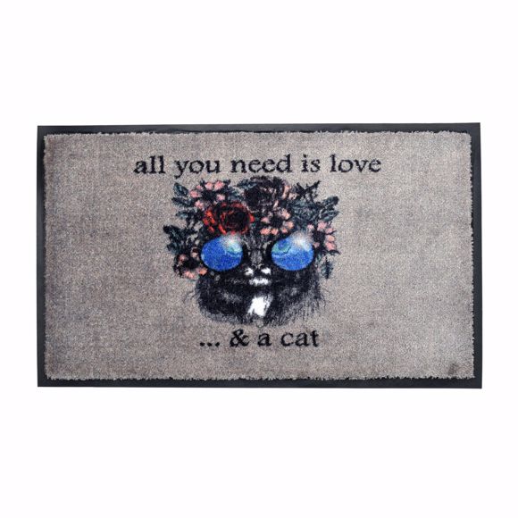 Bild von Schmutzfangmatte 45x75cm "Hippy Cat" Katze Fußmatte Türmatte Sauberlaufmatte